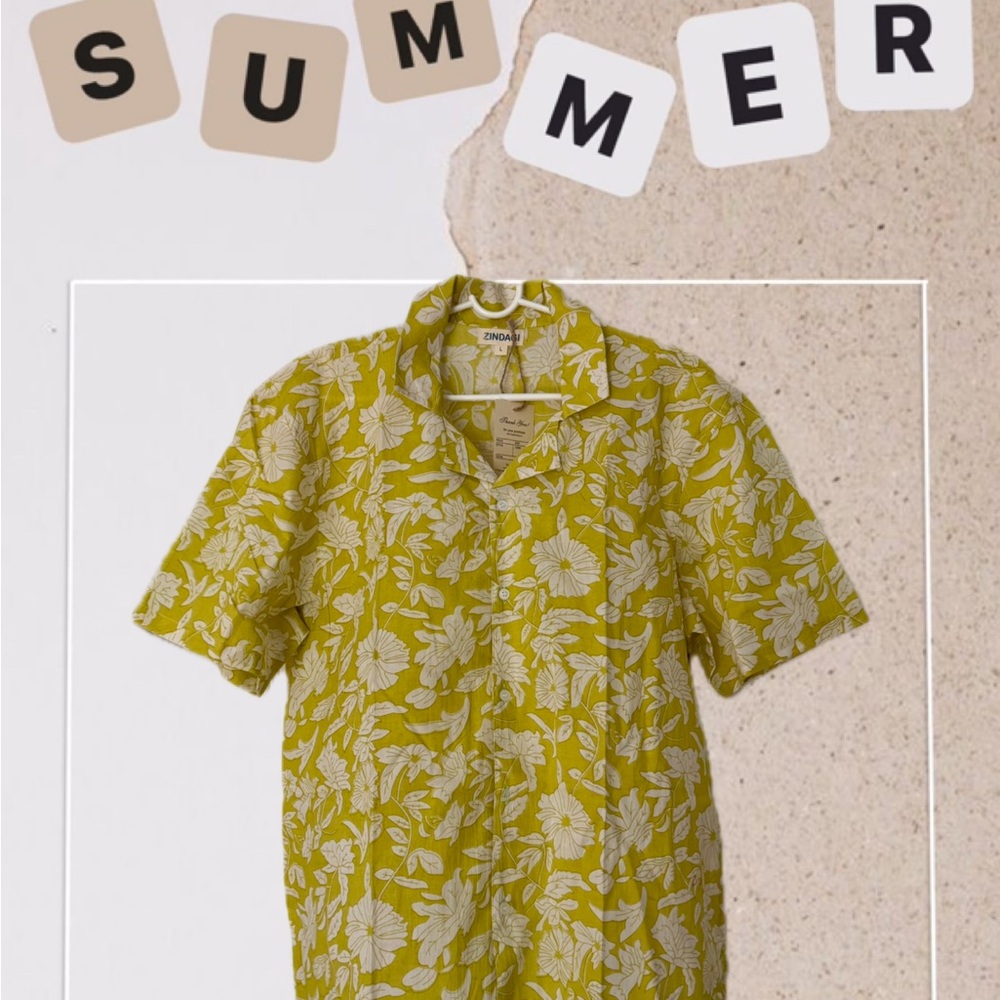 Green and White Tropical Casual Shirt